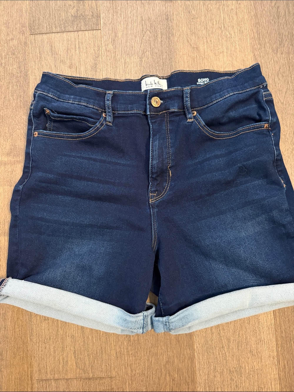 Nicole Miller Dark Blue Rolled-Hem Denim Shorts